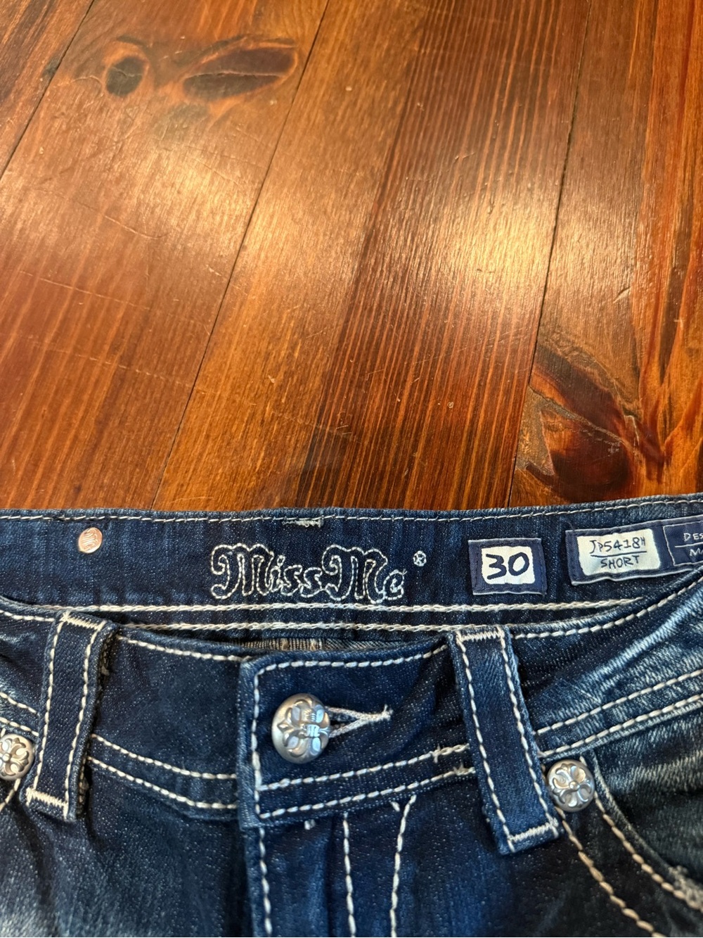 Miss Me Rolled Cuff Distressed Denim Shorts - Blue - Picture 3 of 4
